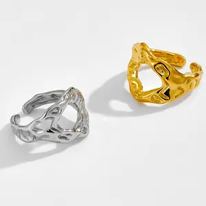 Asymmetrical gold plated stainless steel open rings for women