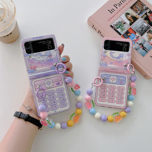 Para Samsung Zflip5 Rosa-púrpura patrón de teléfono cubierta de dibujos animados lindo TPU fundas de teléfono móvil pulsera de Color <span class=keywords><strong>Zflip4</strong></span> plegable adecuado - Product Image 2