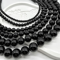 Perles rondes en agate noire naturelle 2mm/3mm/4mm/6mm/8mm/10mm/12mm/14mm, perles en vrac pour la fabrication de bijoux DIY, semi-finies, vente en gros