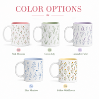 Lot de tasses à café en céramique de 11 oz avec coffret cadeau, motif floral et sous-verres ronds festonnés pour cadeaux de mariage
