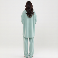 Ensemble 2 pièces pour femmes musulmanes, vêtements de détente modestes, logo personnalisé OEM, tunique ample et pantalon droit