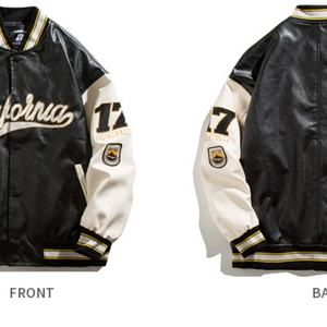 Veste universitaire en cuir PU sur mesure en gros, style streetwear, broderie hip-hop, coupe ample, décontractée, pour couple - Product Image 5