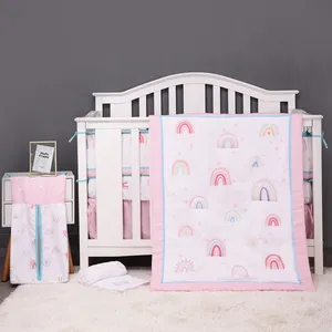 Nieuw Geboren Regenboog Baby Wieg Beddengoed Set Voor Meisjes Luxe Microfiber Baby Cot Beddengoed Sets 3 Stuk Hoeslaken Dekbed Rok