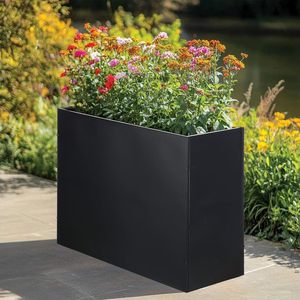 Jardinière rectangulaire en métal moderne, noire, avec revêtement en poudre, résistante à la corrosion, pour terrasses, toits et entrées - Product Image 2