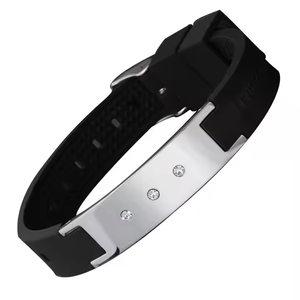 Bracelets de santé classiques en acier inoxydable avec logo personnalisé, 4 en 1, à base d'éléments bioénergétiques et de zircon, collection Hottime - Product Image 1