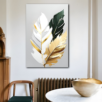Vente en gros de peinture à l'huile sur le thème des feuilles abstraites faite à la main art mural peinture encadrée prête à accrocher pour la décoration d'hôtel à la maison