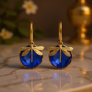 Pendientes Colgantes Vintage con Diseño de Libélula, Chapados en Oro, con Cristal Azul y Engaste de Bisel, Joyería de Moda para Mujer, Ideales para Fiestas - Product Image 2