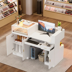 Comptoir <span class=keywords><strong>de</strong></span> réception moderne <span class=keywords><strong>de</strong></span> <span class=keywords><strong>59</strong></span> pouces avec éclairage LED et étagère en verre, élégant comptoir <span class=keywords><strong>de</strong></span> caisse pour le commerce <span class=keywords><strong>de</strong></span> détail avec étagères <span class=keywords><strong>de</strong></span> présentation - Product Image 5