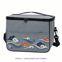 Tas Pendingin Makan Siang Custom Motif Awan Budaya dengan Pegangan Atas dan Tali Bahu OEM ODM