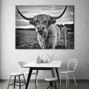 Kuh Wand kunst Rustikale Bauernhaus Wand dekoration Starkes Vertrauen Yak Leinwand druck Longhorn Tier Wand kunst