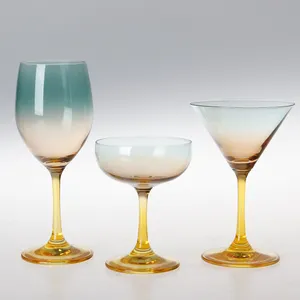 European Colorful Drinkware Crystal Romantic Teal Blue Red Wine Glasses Goblet Vintage Champagne Glass Tumbler