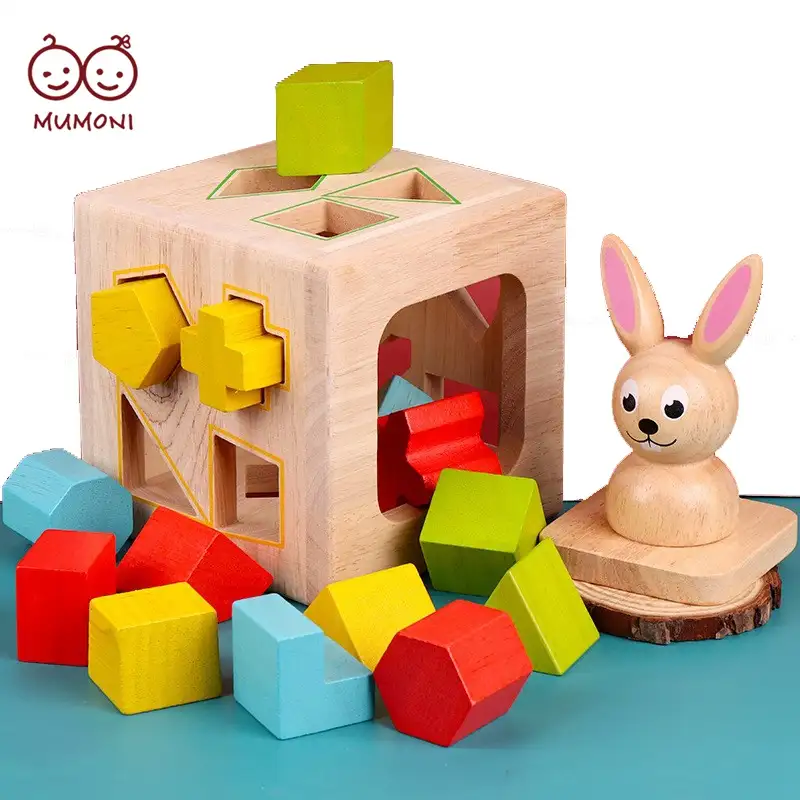 最新のトップウサギ収納ボックスモンテッソーリ幾何学的ブロックパズル木製建物形状ソーター