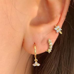New Popular Jewelry Waterproof Gold Plated Zircon Inlay Geometric Flower <b>Stud</b> <b>Earrings</b> Set for Women - Product Image 1