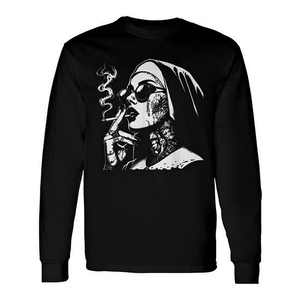 T-shirt à manches longues Unholy Nun Horror, design artistique gothique noir - Product Image 2