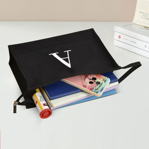 Sac fourre-tout de week-end pour femme, taille moyenne, en toile noire, avec fermeture éclair, bandoulière et poignées en sangle, personnalisable avec logo, tendance - Product Image 6