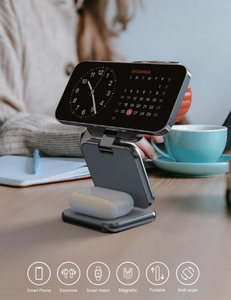 Chargeur sans fil magnétique pliable OEM <span class=keywords><strong>DOM</strong></span> 3 en 1 pour téléphone et montre chargeur sans fil de voyage - Product Image 4