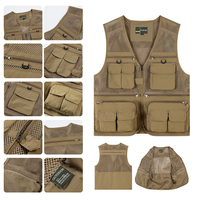 Gilet de pêche et de randonnée 100 % coton multi-poches en maille pour le travail, les voyages, la photographie et les activités de plein air
