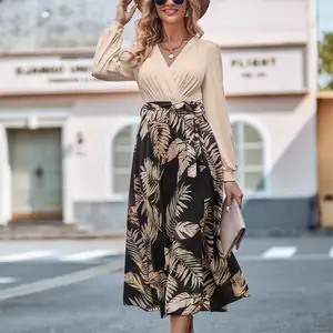 Neuheiten Ladies Office Elegante Kleidung Floral Cotton Blend Discount Slip Sun Kleid Bedrucktes Damen Freizeit kleid