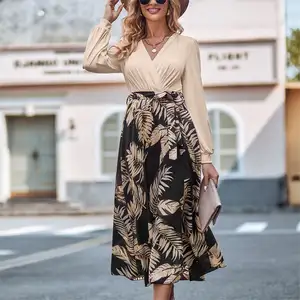 New Arrivals 2023 Senhoras Escritório Elegante Vestuário Floral Mistura De Algodão Desconto Deslizamento Vestido De Sol Impresso Mulheres Vestido Casual