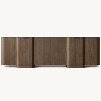 Meuble TV Rhoohill personnalisé pour salon, en bois naturel, 4 portes, style vintage américain, console multimédia longue en bois