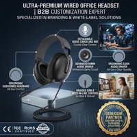 Headset Gaming Wired Over-Ear OEM ODM dengan Peredam Kebisingan ENC, Suara Hi-Fi, Bahan Metal dan Kulit