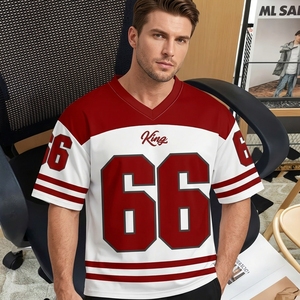 Men's Digital Printed Casual <b>T</b>-<b>Shirt</b> Bold '66' Pattern-Soft Breathable Quick Dry Eco-Friendly Stretch Knit - Product Image 4