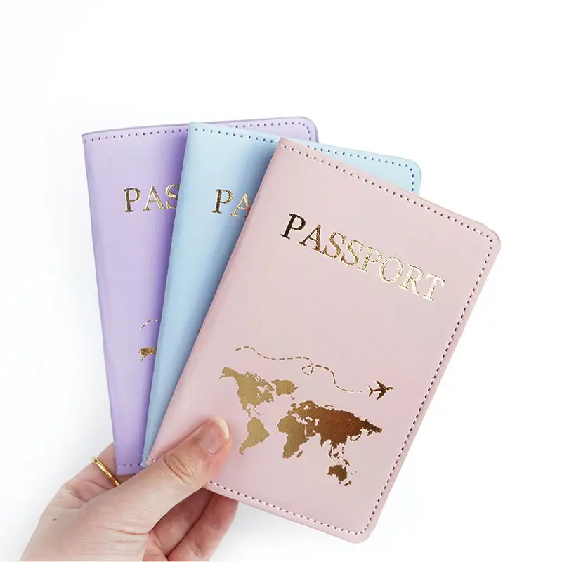 Funda de cuero Pu para pasaporte, funda de viaje para pasaporte, organizador de documentos, para Familia