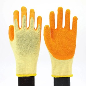 Gants de sécurité ZHANDA 10g en latex gaufré pour boîte sèche - Jaune/Orange, poignet tricoté, sans silicone - Prix abordable, usine du Shandong - Product Image 1
