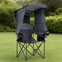 Chaise de camping pliable en acier toutes saisons avec poches latérales, chaise de plage portable avec protection solaire pour la pêche en extérieur et le jardin