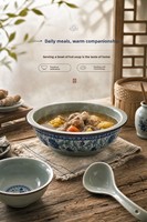 Grand bol à soupe en céramique Zhenwu, style coréen, pour ramen, compatible micro-ondes, rétro, luxe léger, qualité restaurant, hôtel, maison, sous glaçure