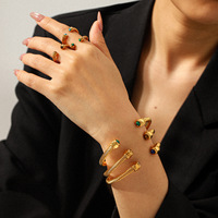 N&S Ensemble Bague et Bracelet Ouvert Torsadé Vintage avec Pierre Naturelle pour Femme, Bijoux de Mode en Acier Inoxydable, Vente en Gros