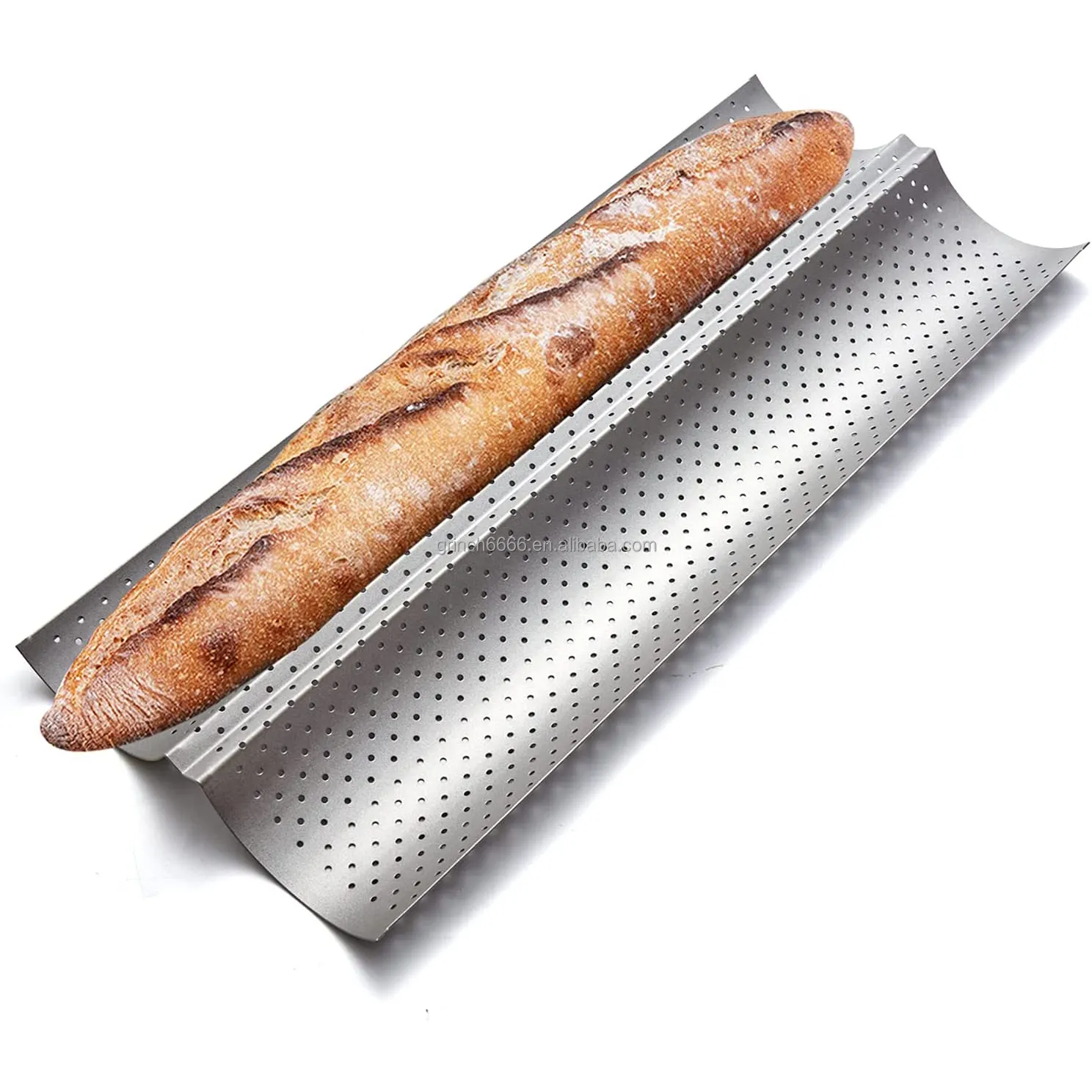 2024 loyang roti Baguette 2 lubang, nampan pemanggang roti Baguette anti lengket, loyang roti aluminium roti Perancis