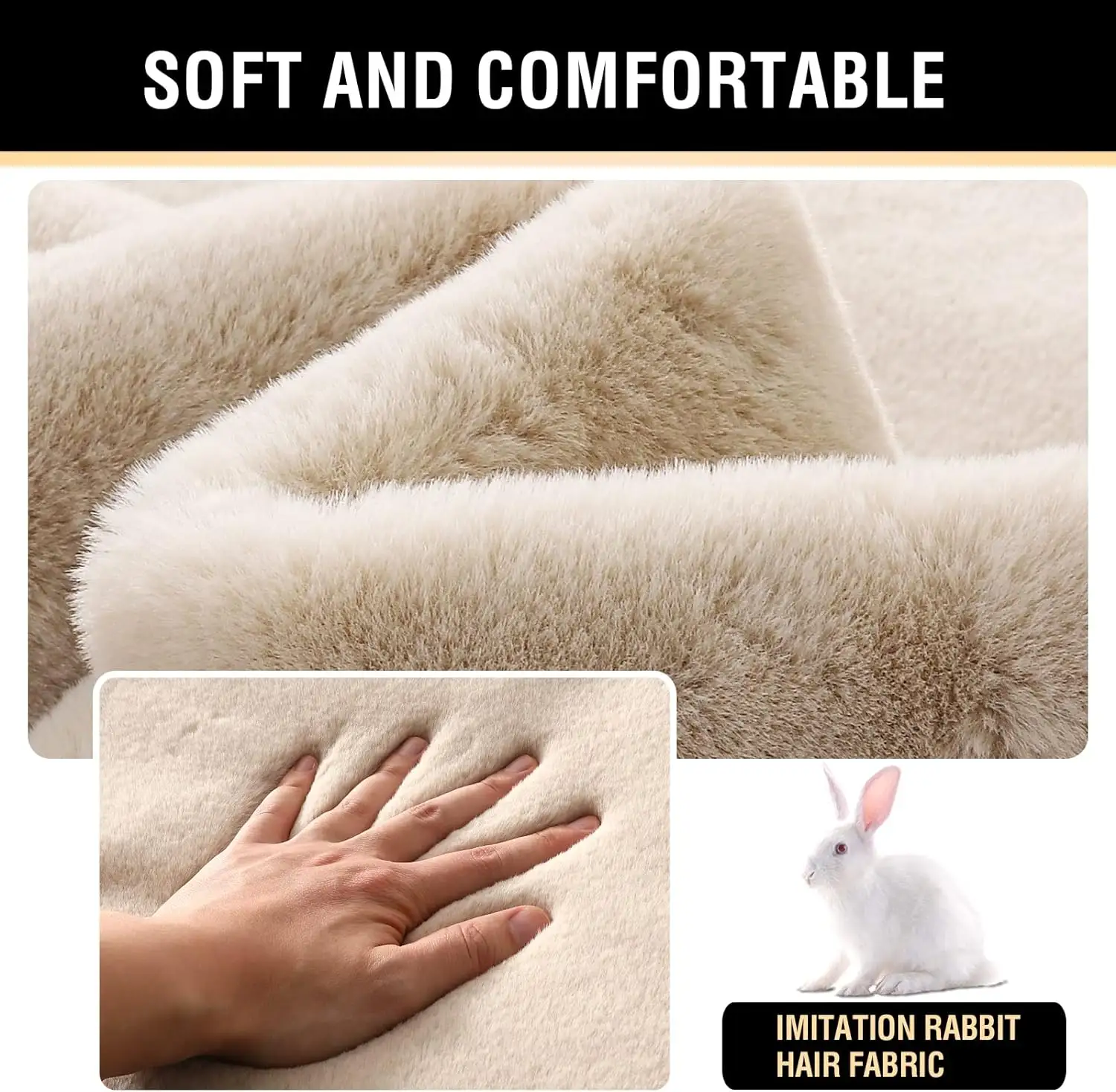 Fake Rabbit Fur Fuzzy Plush cushioned area rug living Room Bedroom mat Fluffy big soft carpet rug