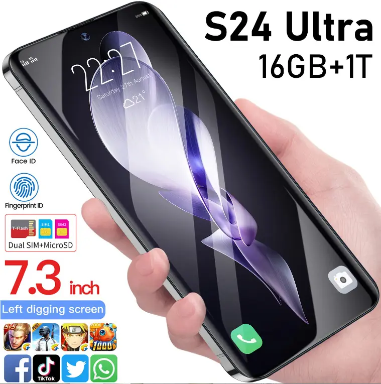 Telefono cellulare a schermo intero 7.2 pollici Hd telefoni cellulari Gaming smartphone 5800mah 24 + 48mp 5g Smart Phone per S24 Ultra