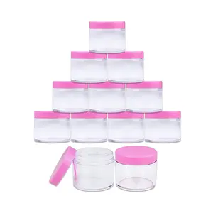 Custom 60ml round transparent acrylic plastic cosmetic jars with pink lid for skin care face cream