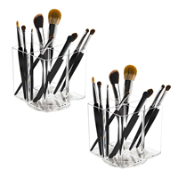 Support rotatif transparent pour pinceaux de maquillage avec 4 compartiments, boîte de rangement pour pinceaux cosmétiques à rotation 360° pour table de toilette
