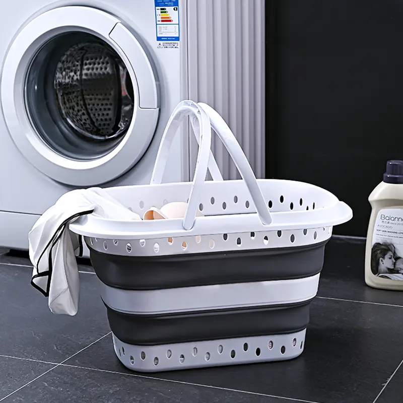 Portable folding laundry basket for home use handle storage basket collapsible