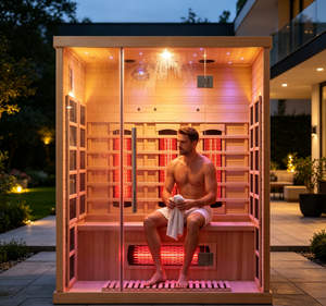 Sauna Exterior de Madera para Villas Grandes con Ducha, Sala de Descanso y Equipo de Terapia de Infrarrojos Lejanos - Product Image 1