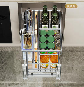 Tiroir de rangement multi-niveaux en acier inoxydable 304 argenté pour armoire de cuisine, durable et facile à nettoyer - Product Image 4