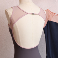 Justaucorps de ballet pour adulte en maille bicolore avec empiècements, épaules en maille transparente, tenue de danse d'entraînement pour femme, body de danse