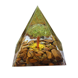 <b>Crystal</b> Epoxy Pyramid Resin Ornament With <b>Tree</b> And Stones Desk Office Decor Feng Shui Design Single Piece Package - Product Image 5