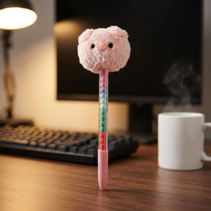 Bolígrafo de gel Nicher Cute Pig Plush con pompones coloridos, cuerpo rosa, tinta multicolor, para uso en oficina y escuela, escritura segura y divertida. - Product Image 1