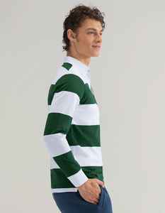 <span class=keywords><strong>Polo</strong></span> a Maniche Lunghe Oversize da Rugby con Logo Personalizzato, Alta Qualità, Traspirante, Bianco e Verde a Righe Tinto in Filo per Uomo - Product Image 6
