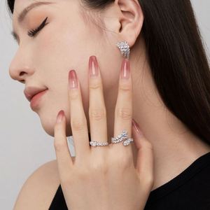 Dylam Minimalist Design S925 Silver Rhodium Plated Double Layer Snake <b>Row</b> 5A Zirconia Wedding Engagement Promise Bridal Ring - Product Image 3
