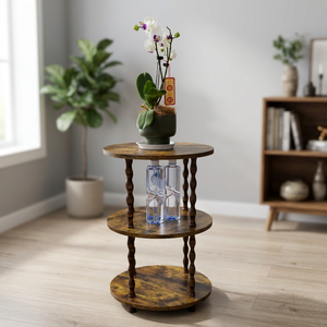Rustic Antique Wooden Three-<b>Tier</b> Round Home Furniture Storage <b>Stand</b> for Living Room <b>Plant</b> Display and Decorative Use - Product Image 1