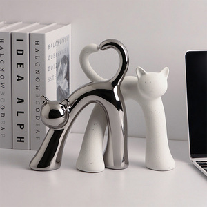 Lusso moderno stile semplice <span class=keywords><strong>bianco</strong></span> nero <span class=keywords><strong>argento</strong></span> forma di gatto ceramica ornamento decorazione per la casa per il soggiorno - Product Image 5
