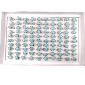 Anillo de Aleación con Piedra Sintética Turquesa Azul Verde Ovalada Vintage para Mujeres y Hombres, Regalo de Boda, Compromiso, Joyería - Product Image 4