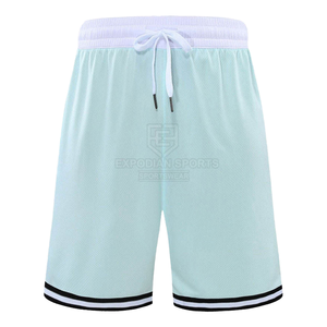Shorts de basketball unisexes Healy pour adultes, respirants, en maille, bleu clair, avec cordon de serrage à la taille, vêtements de sport d'été, 100% polyester - Product Image 1
