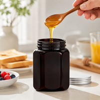 Pot hexagonal en plastique alimentaire à large ouverture, vide, avec bouchon inviolable, pour miel et compléments alimentaires - Vente en gros