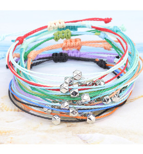 Bracelets en corde cirée faits à la main, multi-couches, imperméables, réglables, multicolores, bohèmes, 5 perles, pour femmes - Product Image 2